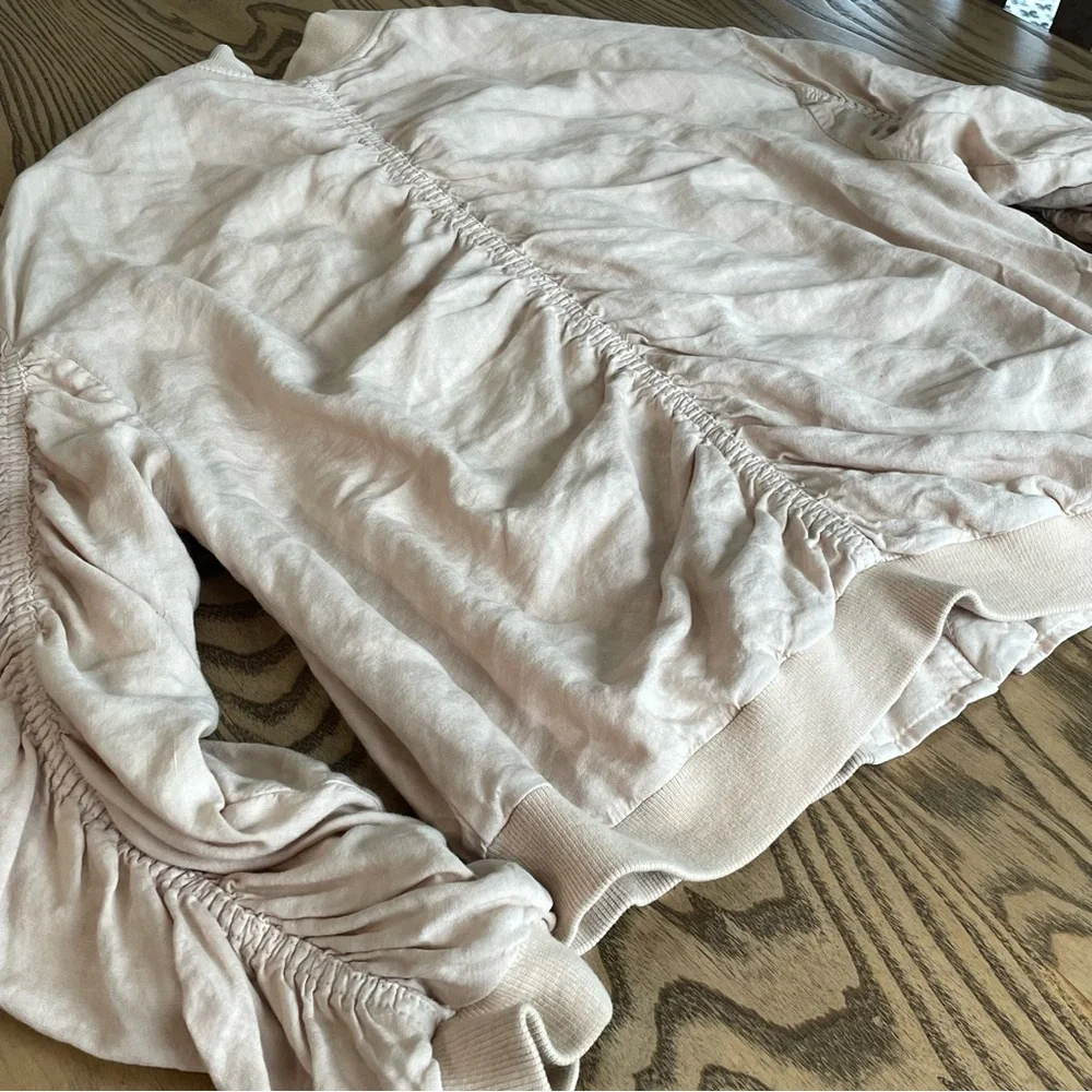 Free People‎ Bomber Jacket Rouched Linen Almond Womens XS